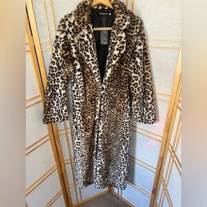Lanshifei Animal Leopard Print Faux Trench Long Coat NEW